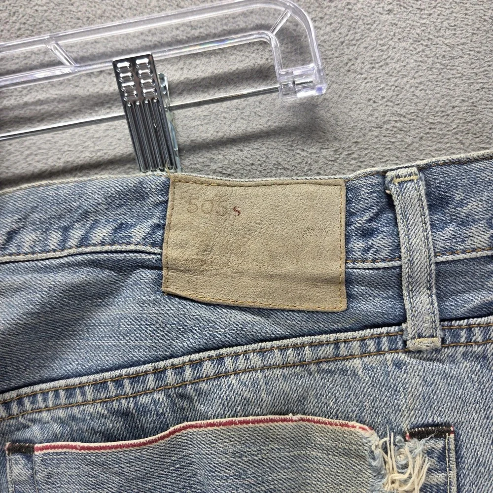 Edwin Jeans Mens 40x38 Blue Selvedge 505S Thrashed Whiskers Light Wash